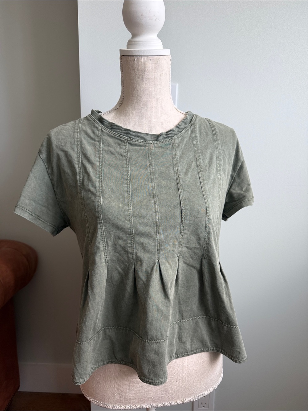 Anthropologie Pilcro Washed Olive Short Sleeve Peplum Top XS